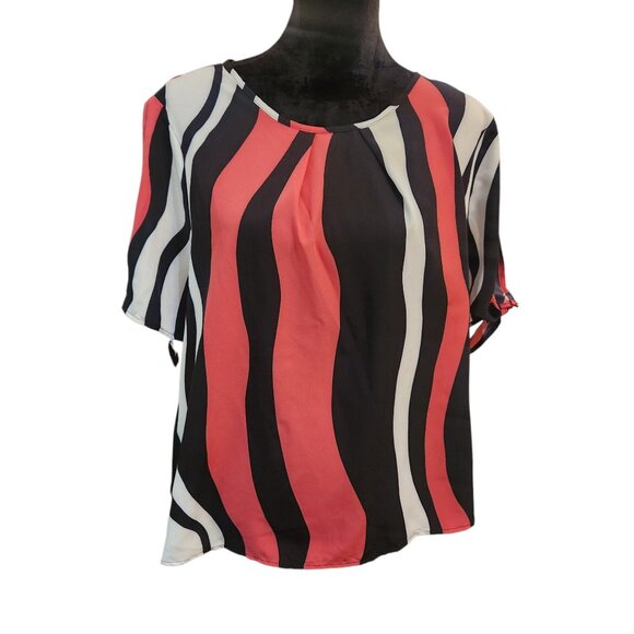 Emery Rose Tops - NWT Emery Rose Black, Pink and White Stripe Blouse Size 2XL